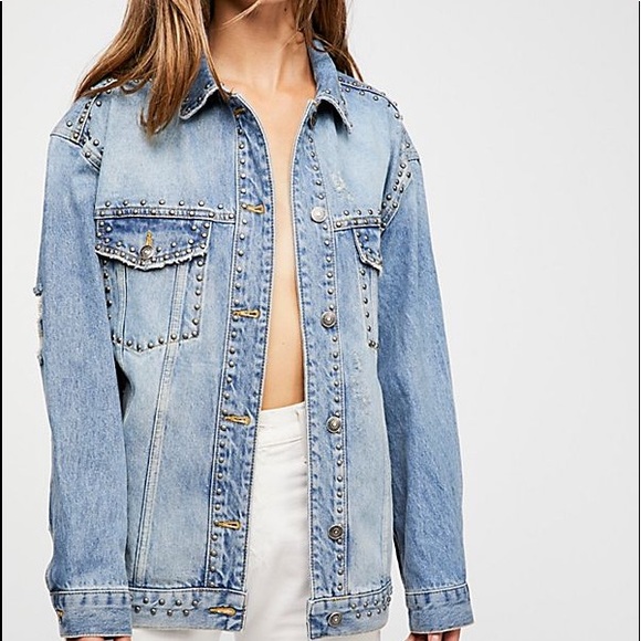 Free People Jackets & Blazers - Free People Studded Denim Trucker Jacket